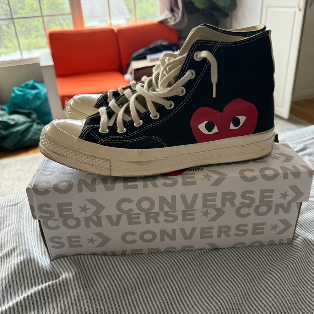 Converse Men Black and White Sneakers with Red Heart